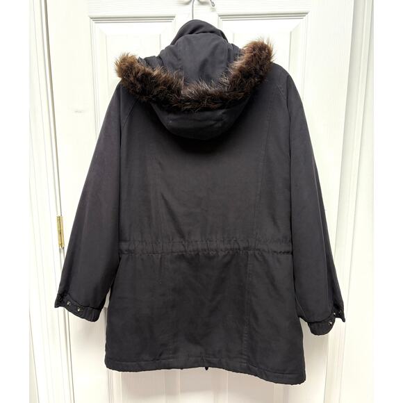 Vintage London Fog Fur Trim Parka Coat Black Hooded Winter Jacket Women’s Size M - Picture 2 of 13